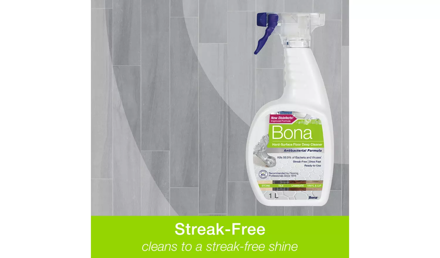 Bona 1L Antibac Hard Floor Cleaning Solution Spray Pack of 2