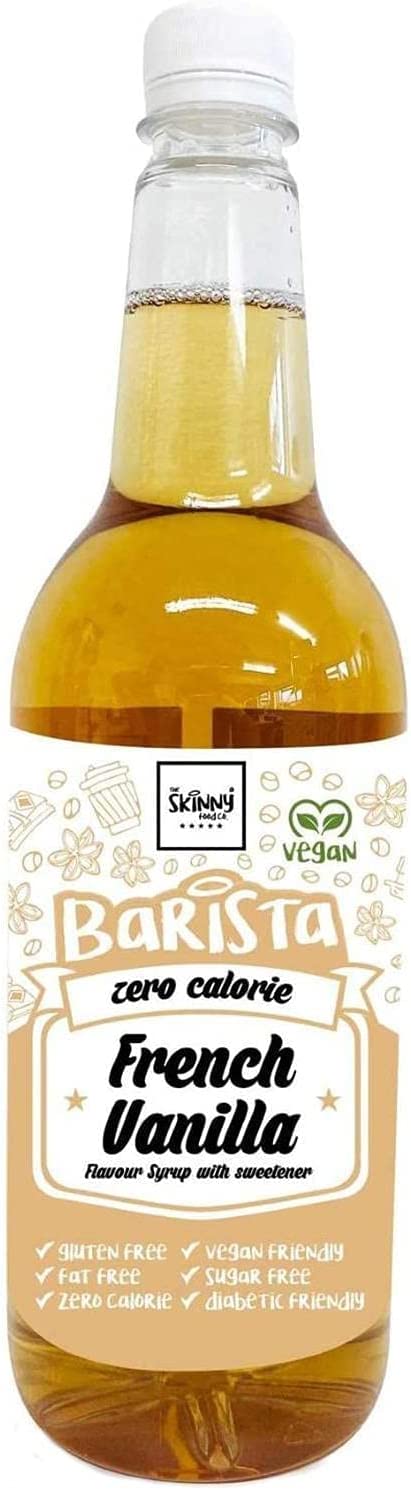 Skinny Food Co French Vanilla Sugar Free Syrup 1L - Zero Calorie Coffee Syrup for Coffee, Tea, Hot Chocolate, Fruit, Protein Drinks - Vegan-Friendly, Gluten-Free & Fat-Free - Sugar Free Coffee Syrups